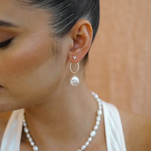 Emerson Pearl Ear Jacket, Pearl Drop Earrings, Bridal Jewelry, Wedding Earrings, Gold Pearl Earrings, Modern Jewelry, Bohemian Style image 1