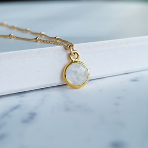 Tiny Moonstone Necklace, Rose Gold Necklace, Rose Gold Satellite Chain, Rainbow Moonstone, Simple Gemstone Necklace, Rose Gold Moonstone image 7