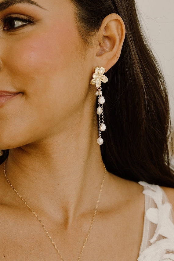 Gigi Pearl Earrings, Boho Bridal Earrings, Pearl Drop Earrings 