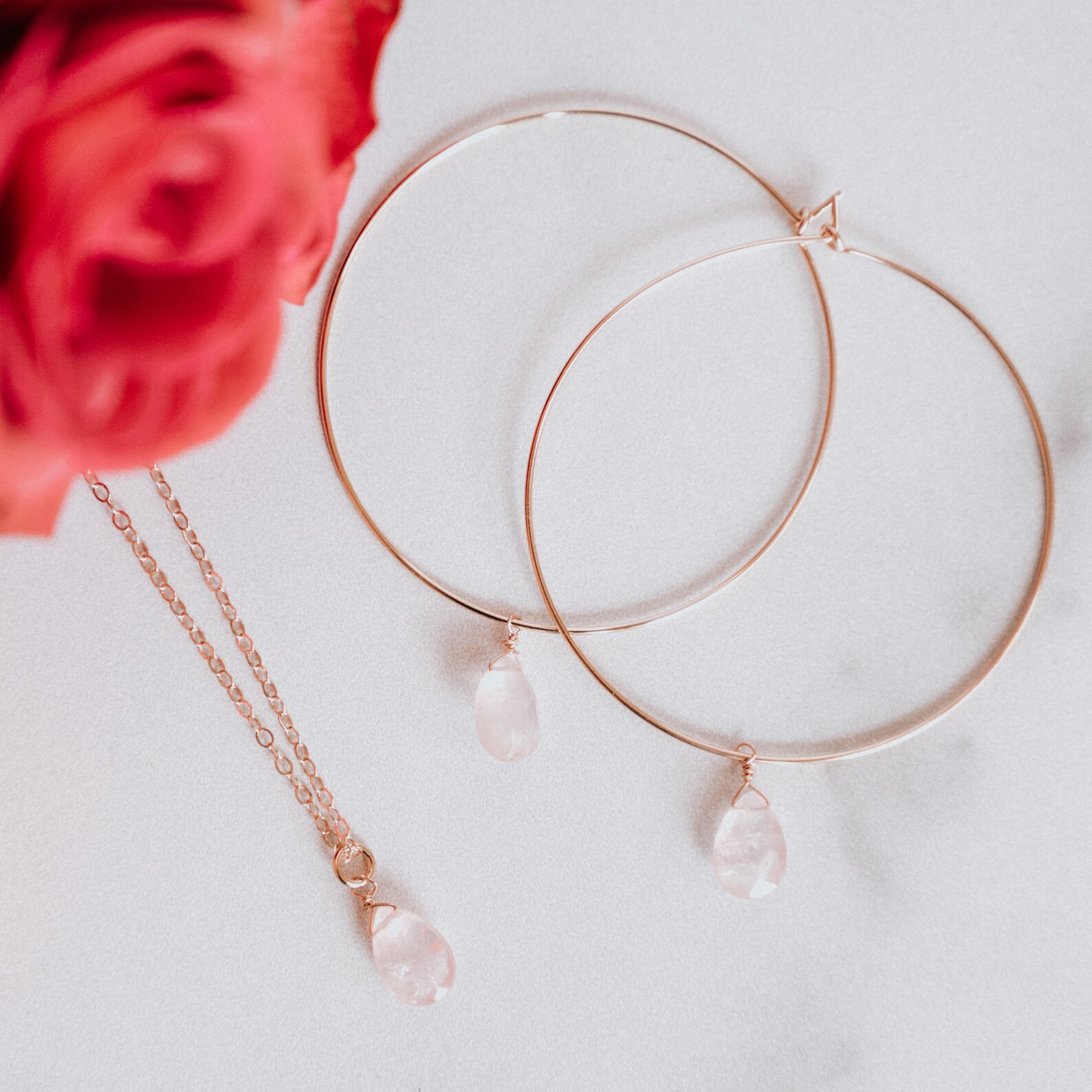 Love Thyself Hoops Thin Gold Hoop Earrings Rose Quartz Etsy