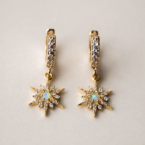 Opal Star Huggies, Gold Huggies, Tiny Hoop Earrings, Small Hoops ...