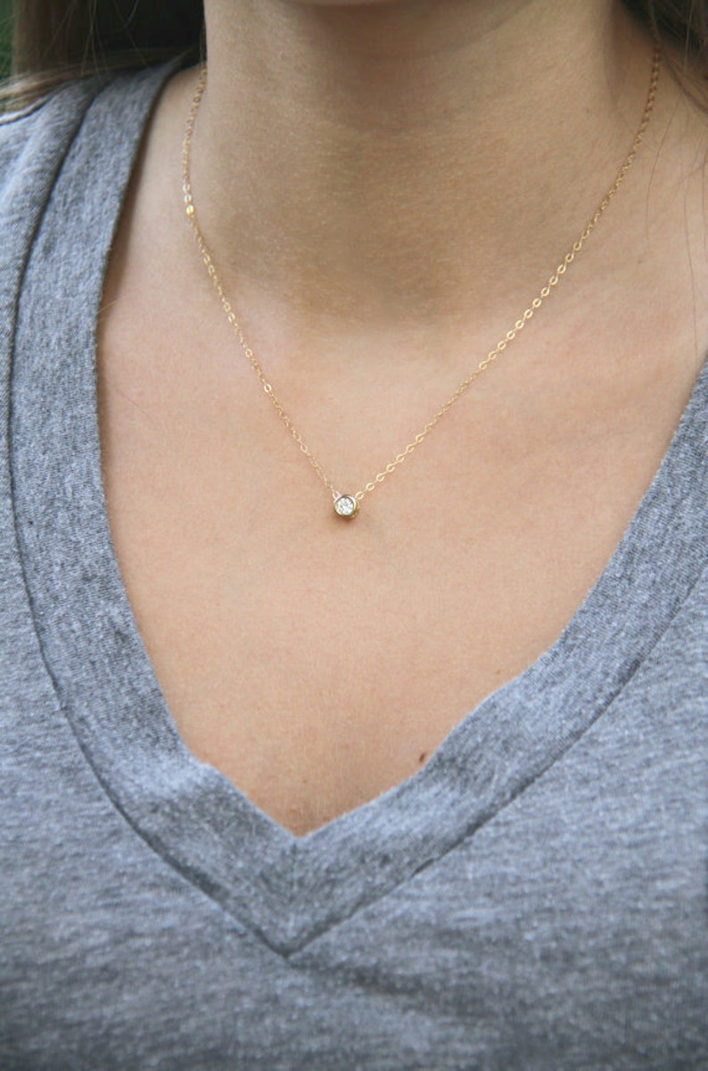 CZ Necklace Dainty Gold Necklace Simple Gold Necklace Etsy