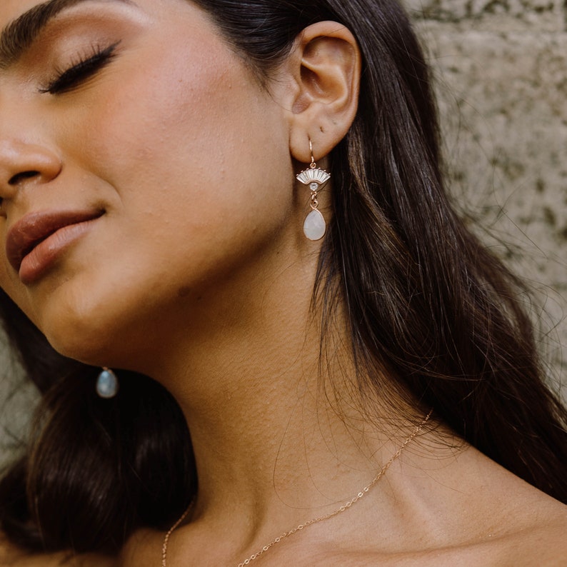 Aria Moonstone Earrings, Bridal Statement Earrings, Wedding Jewelry, Fan Earrings, Art Deco Earrings, Bridal Jewelry, Teardrop Earrings image 3