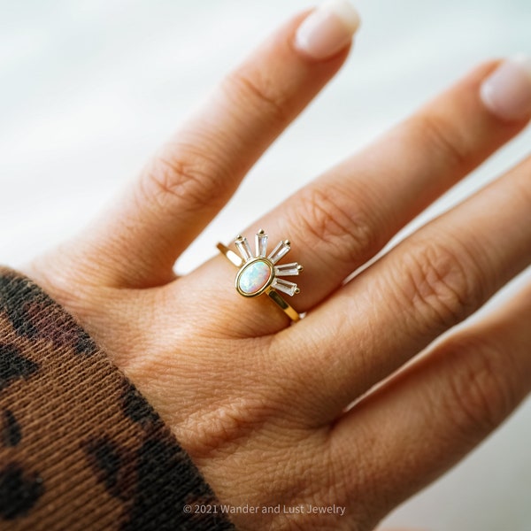 Quinn Ring, Opal Ring, Art Deco Ring, Boho Ring, Vermeil Ring, Fan Ring, Statement Ring, Promise Ring, S925 Ring, Hypoallergenic Ring