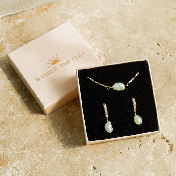 Pearl Lover's Set: Delia Huggies & Corrine Pearl Bracelet (Female) - Choice of Finish: 16k Gold, Silver, Rose Gold | Wander And Lust Jewelry