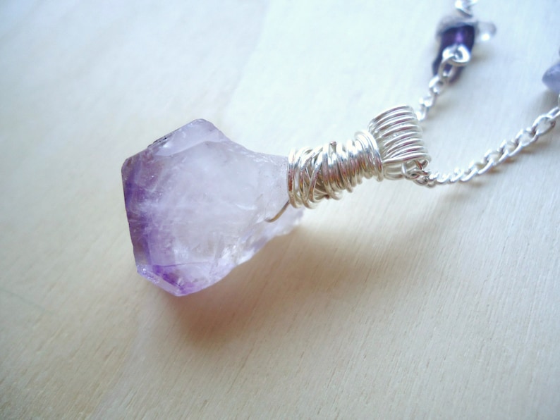 Raw Crystal Pendant OOAK Gifts Beaded Amethyst Necklace Protection Stone Crystal Amulet Healing Jewelry