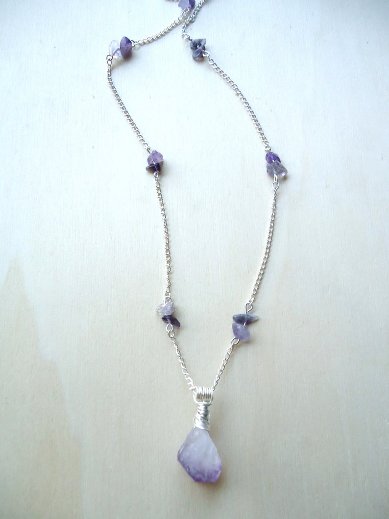 Raw Crystal Pendant OOAK Gifts Beaded Amethyst Necklace Protection Stone Crystal Amulet Healing Jewelry