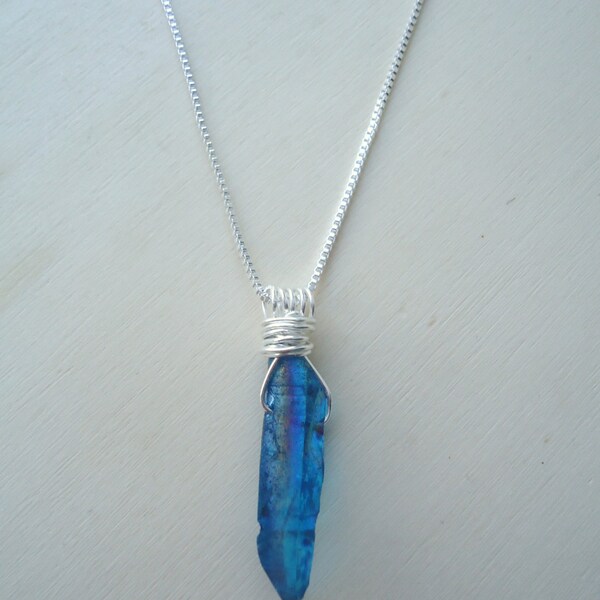 Blue Crystal Point Necklace - Raw Crystal Wand - Amulets - OOAK - Rustic - Metaphysical Jewelry - Gifts
