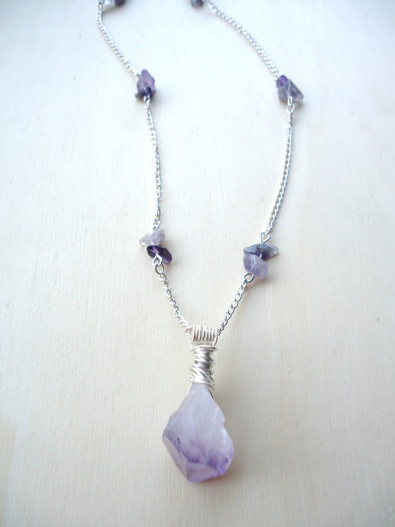 Raw Crystal Pendant OOAK Gifts Beaded Amethyst Necklace Protection Stone Crystal Amulet Healing Jewelry