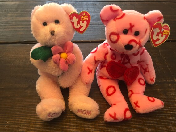 Ty Beanie Baby Love You Mom And Hugs Plush Stuffed Bears Etsy