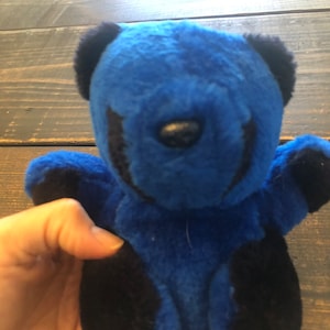 Vintage Blue and Black Teddy Bear Plush Stuffed Animal