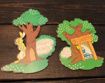 Vintage Disney Winnie the Pooh Cardboard wall decor with Pooh’s house and Piglets house with Rabbit.