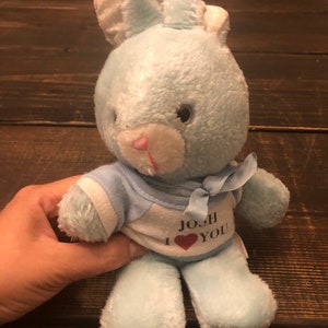 Vintage Baby Blue Animal Fair Josh I love You Bunny Rabbit Plush Stuffed Animal