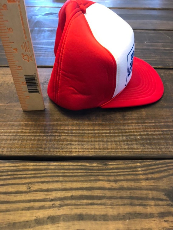 Vintage 100% polyester red and white Truckers hat… - image 4