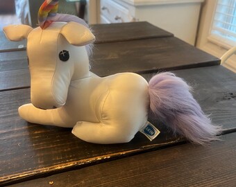 Vintage Dakin Unicorn Plush 1984 Pink Satin Animal Colorful Horn Purple Tail