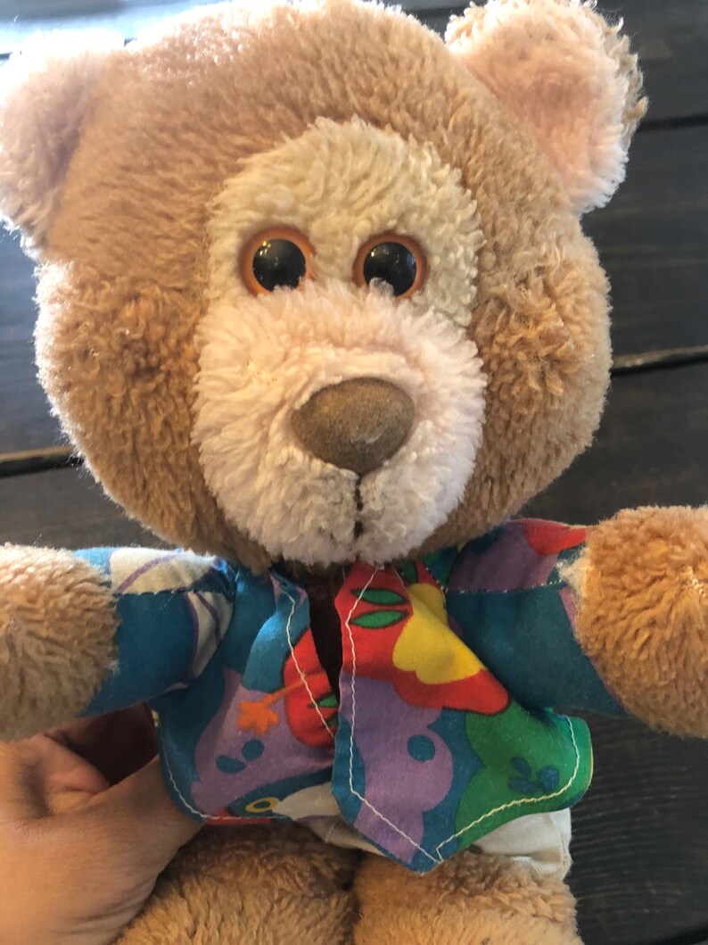 Vintage Tan Teddy Bear With Floral Print Shirt Plush Stuffed Animal - Etsy