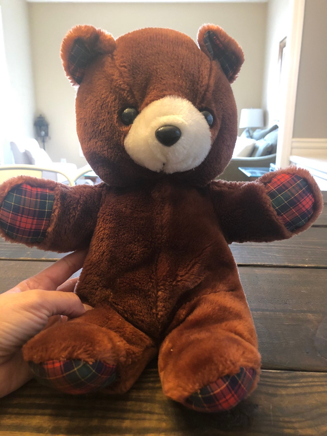Vintage IKIB Brown Teddy Bear With Plaid Stuffed Animal Plush - Etsy