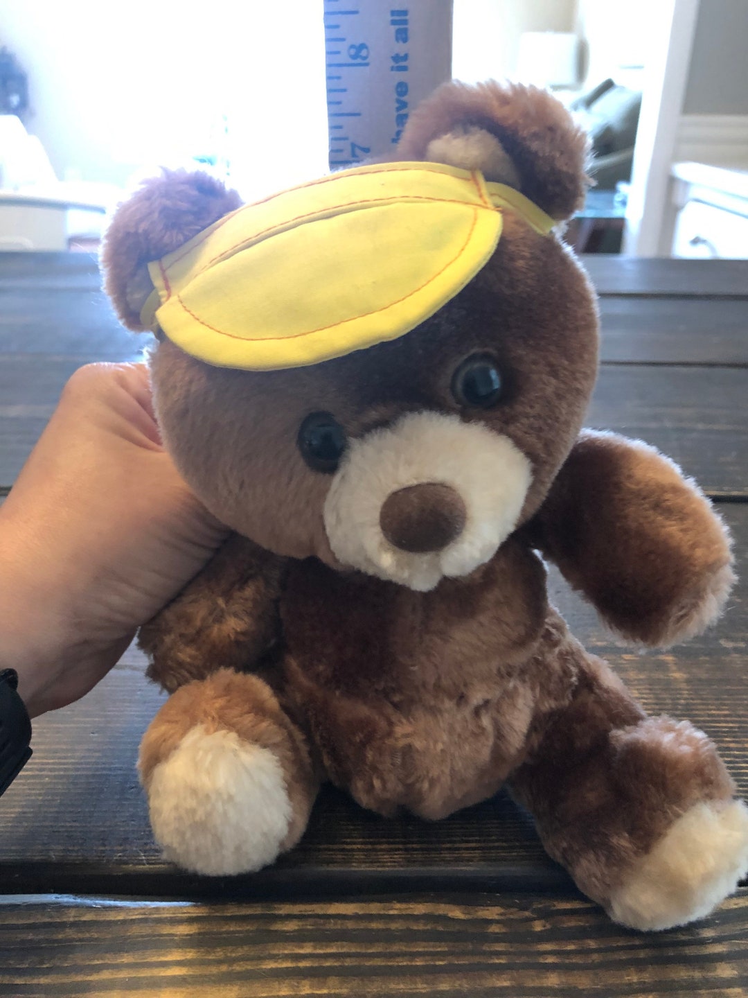 Vintage Russ Berrie Brown Teddy Bear With Yellow Visor Plush Stuffed ...