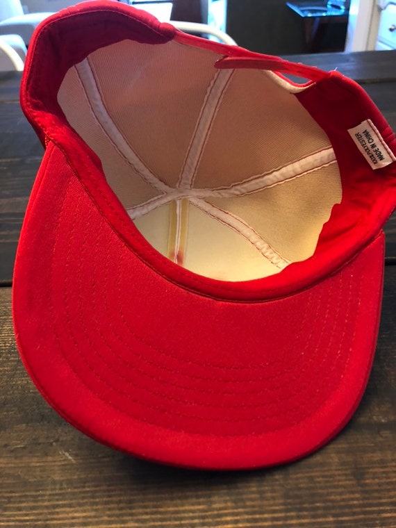 Vintage 100% polyester red and white Truckers hat… - image 7