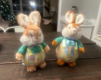 Vintage Lot of 2 Bloomer Bunny Stuffed Animals from 1989 and 1994 Easter
