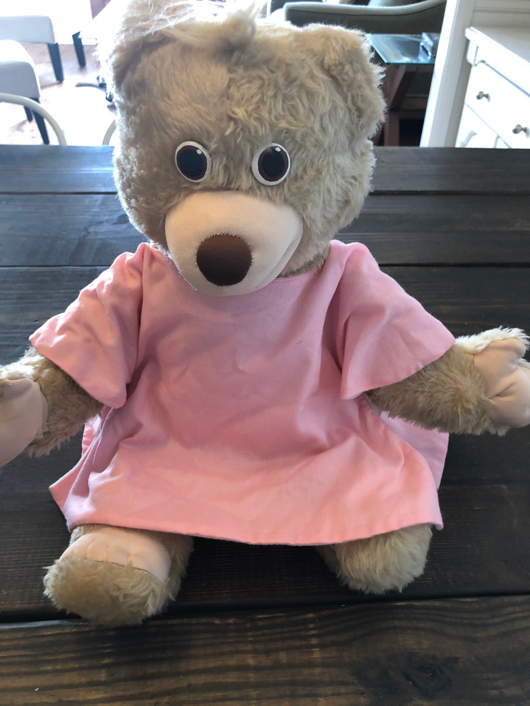 Large Vintage Teddy Bear Plush in Pink Hospital Gown Get Well Etsy