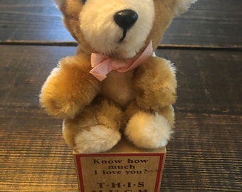 Vintage 1985 Bear On a Block by Paula “Know How Much I Love You ” Teddy Bear Figure