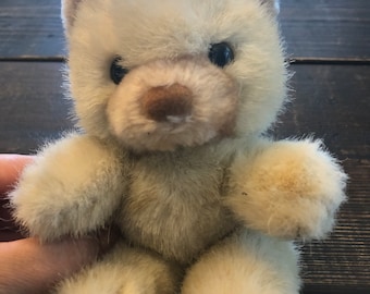 Vintage Mini Tan Plush Teddy Bear Stuffed animal.