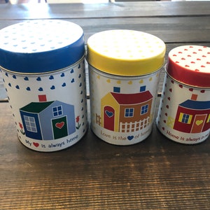 Vintage set of 3 metal My Heart is always Home Red, Yellow and Blue