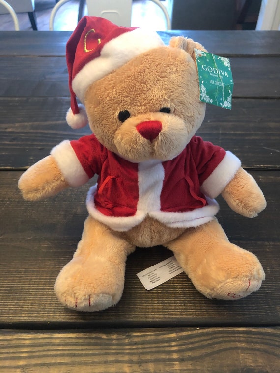 Picture Of Godiva Christmas Bear For 2022 Godiva Christmas Teddy Bear Plush In Santa Suit Stuffed Animal | Etsy