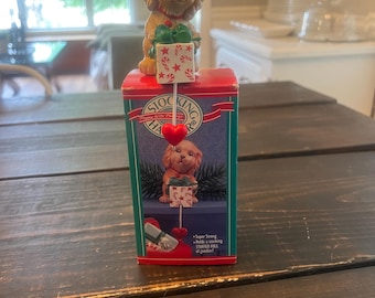 Vintage Christmas Hallmark Stocking Hanger Puppy With Package
