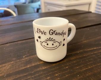 Vintage I Love Grandpa Milk Glass Coffee Mug