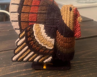 Vintage Handmade Thanksgiving Turkey Centerpiece Plastic Canvas 3D Shelf Sitter Decor