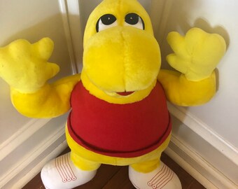 Vintage BJ Toy Company Yellow Dinosaur with hat and shoes