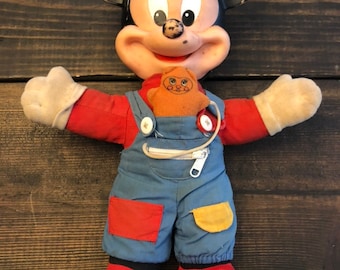 Vintage 1980s Mickey Mouse learn to dress me doll Mattel button zipper buckle ans tie