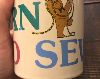 Vintage Born To Sew Teddy Bear Mug