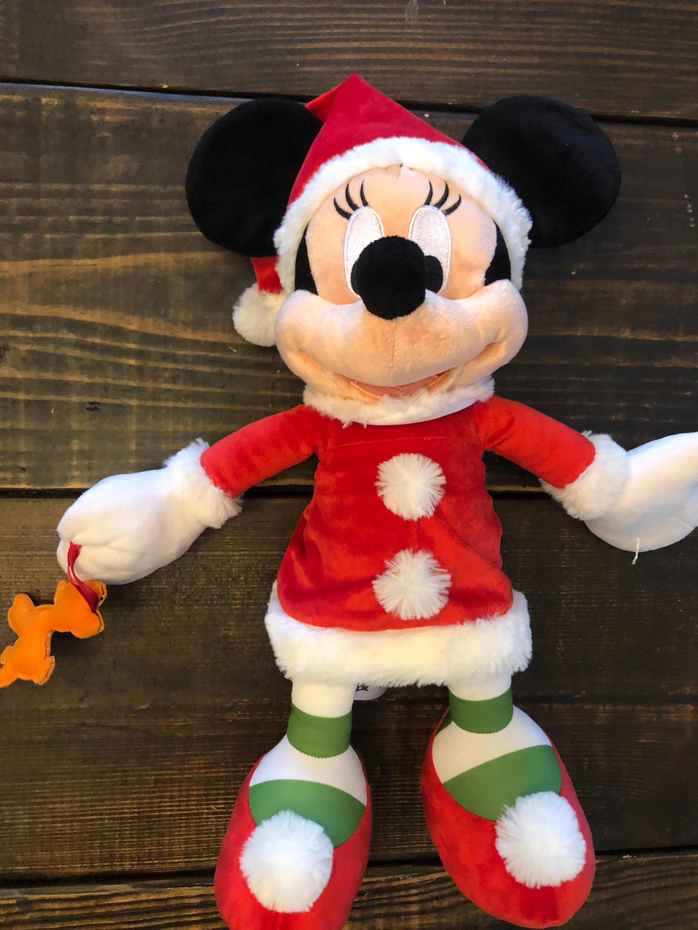 Disney Parks Minnie Mouse Christmas Santa Dress Plush With Bambi 