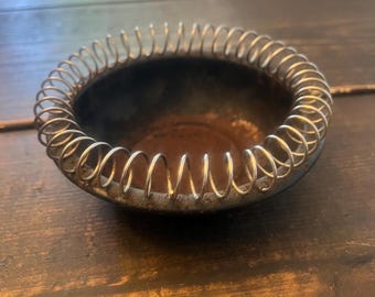 Vintage 50s Black Metal Coil Wire Ashtray Mid Century Modern Atomic Era
