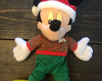 Vintage Mattel Disney Christmas Mickey Mouse Plush Stuffed Animal