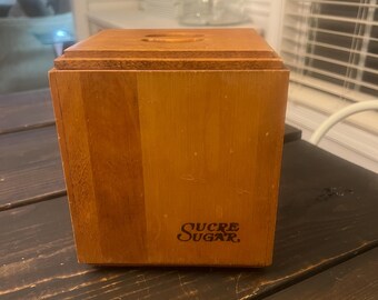 Vintage Baribo Solid Wood Sugar Sucre Canada Baribo craft Maid Wood Box Canister