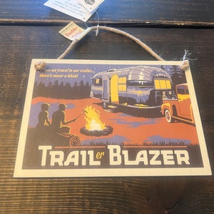 Trailer Blazer Wooden Post Card Wall Hanging Sign Retro Rv Camper Airstream Avion