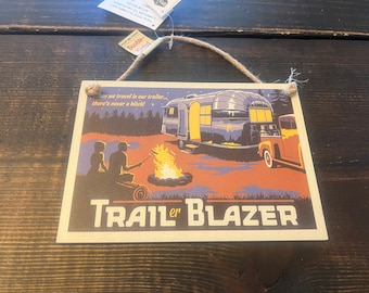 Trailer Blazer Wooden Post Card Wall Hanging Sign Retro Rv Camper Airstream Avion