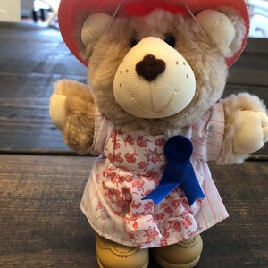 Vintage Furskins plush Bear with pink hat