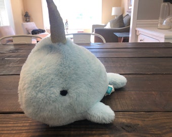 Little Journey Warmable Blue Narwhal Soft Animal Plush Hot Cold Lavender Scented