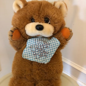 Vintage Little Beggar Teddy Bear Plush Gingham Bib Applause Brown