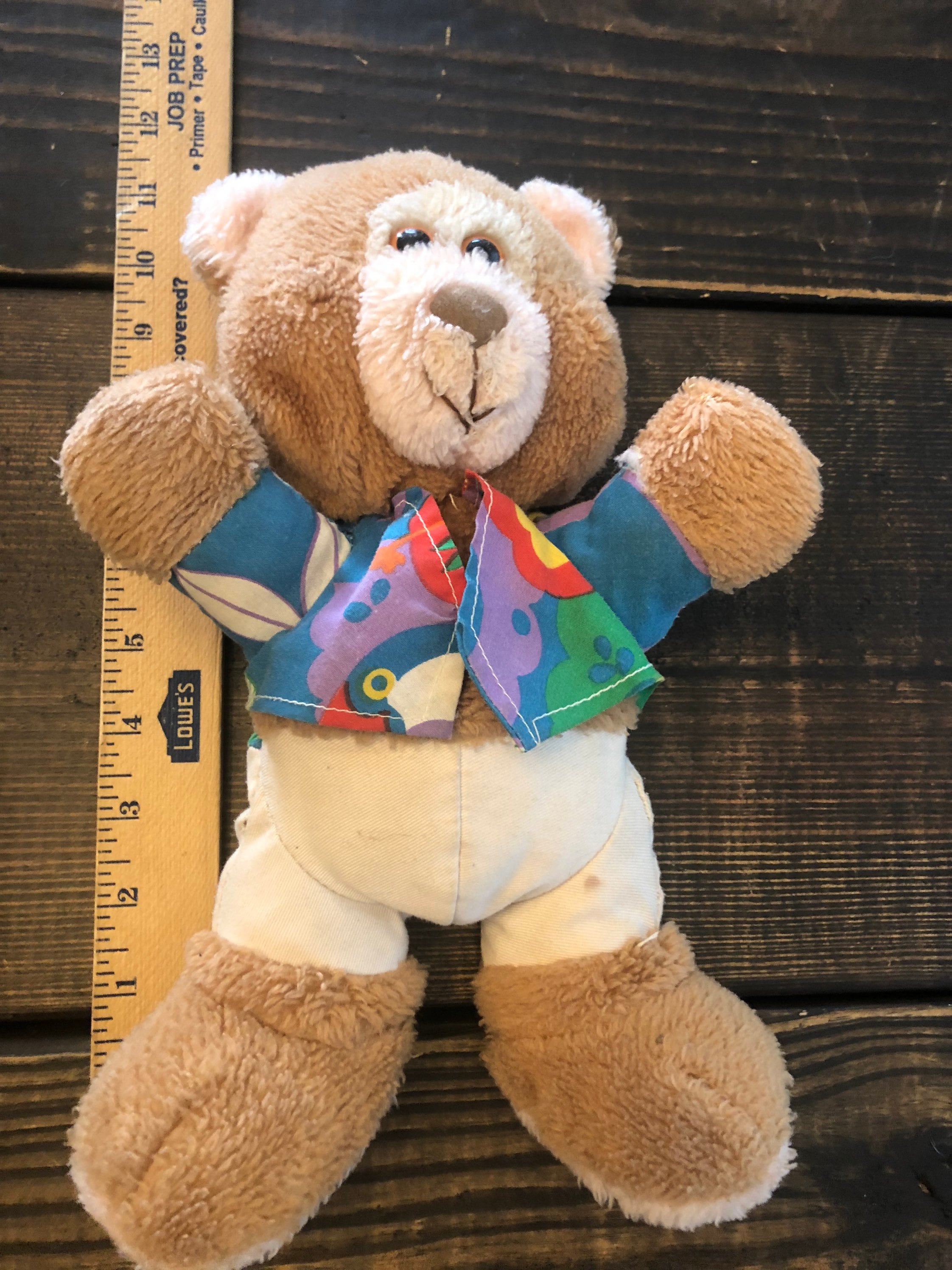 Vintage Tan Teddy Bear With Floral Print Shirt Plush Stuffed Animal - Etsy
