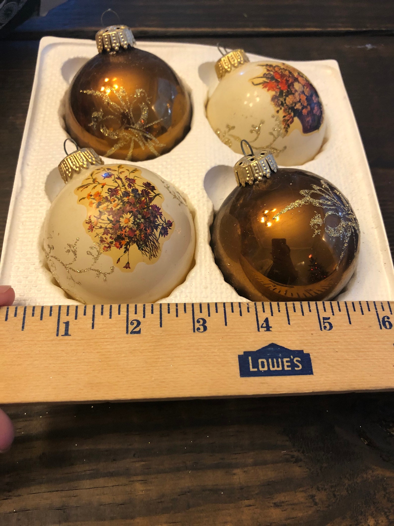 Vintage set of 4 glass ornaments. Floral designs on 2 in Etsy