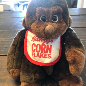 Vintage Kellogg’s Corn Flakes Plush Brown Baby Gorilla Monkey Ape Stuffed Animal