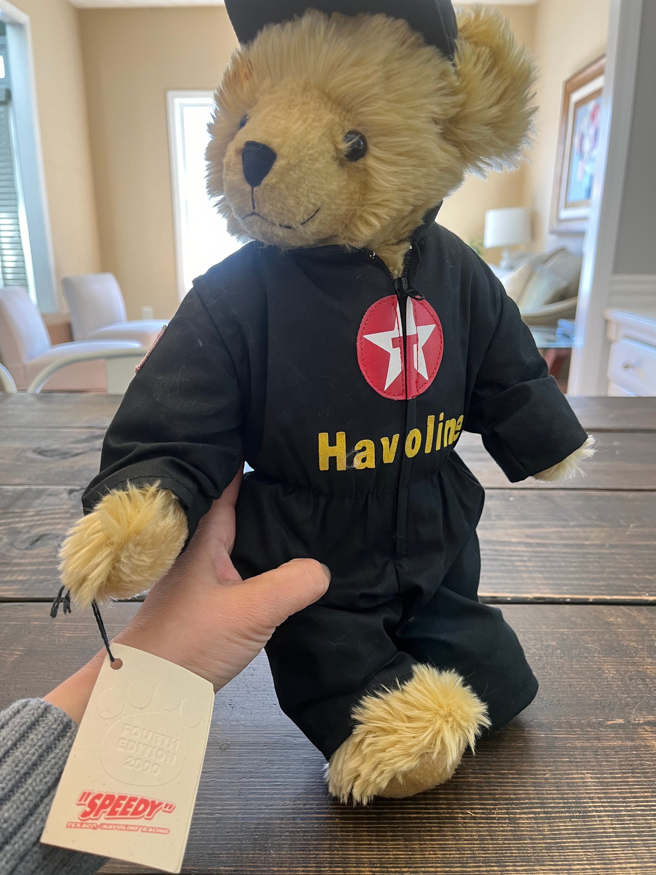 Vintage Plush Bear Speedy Racing Texaco Havoline Pit Crew Jump Suit 4th Edition Plush Stuffed Animal