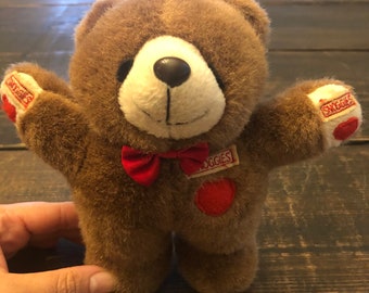 Snoggles Kisses Teddy Bear Brown and White Red with hearts
