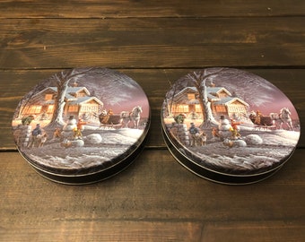 Vintage pair of 1992 Terry Redlin Winter wonderland art Cookie Christmas Tins